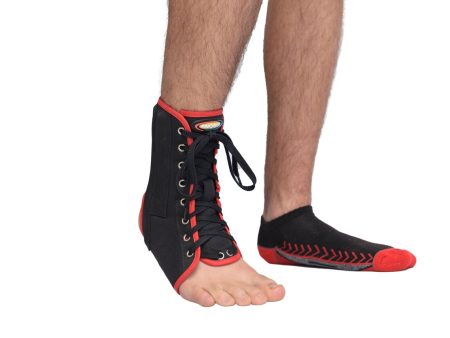 MAXAR Canvas Ankle Brace (with laces) - Black & White w Red Trim Online