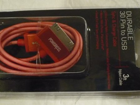 POWERXCEL  3Ft Nylon 30 pin to USB Sync and charge cable (Pink) for Ipod, Iphone, Ipad Online Sale