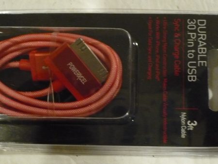 POWERXCEL  3Ft Nylon 30 pin to USB Sync and charge cable Red) for Ipod, Iphone, Ipad For Sale