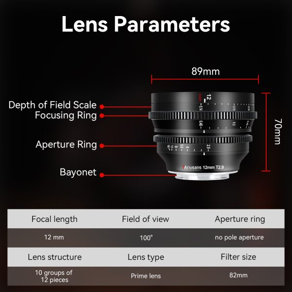 12mm T2.9 APS-C MF Cine Lens for E FX M43 EOS-R Z L For Discount