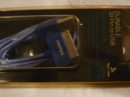 POWERXCEL  3Ft Nylon 30 pin to USB Sync and charge cable (Blue) for Ipod, Iphone, Ipad Online now